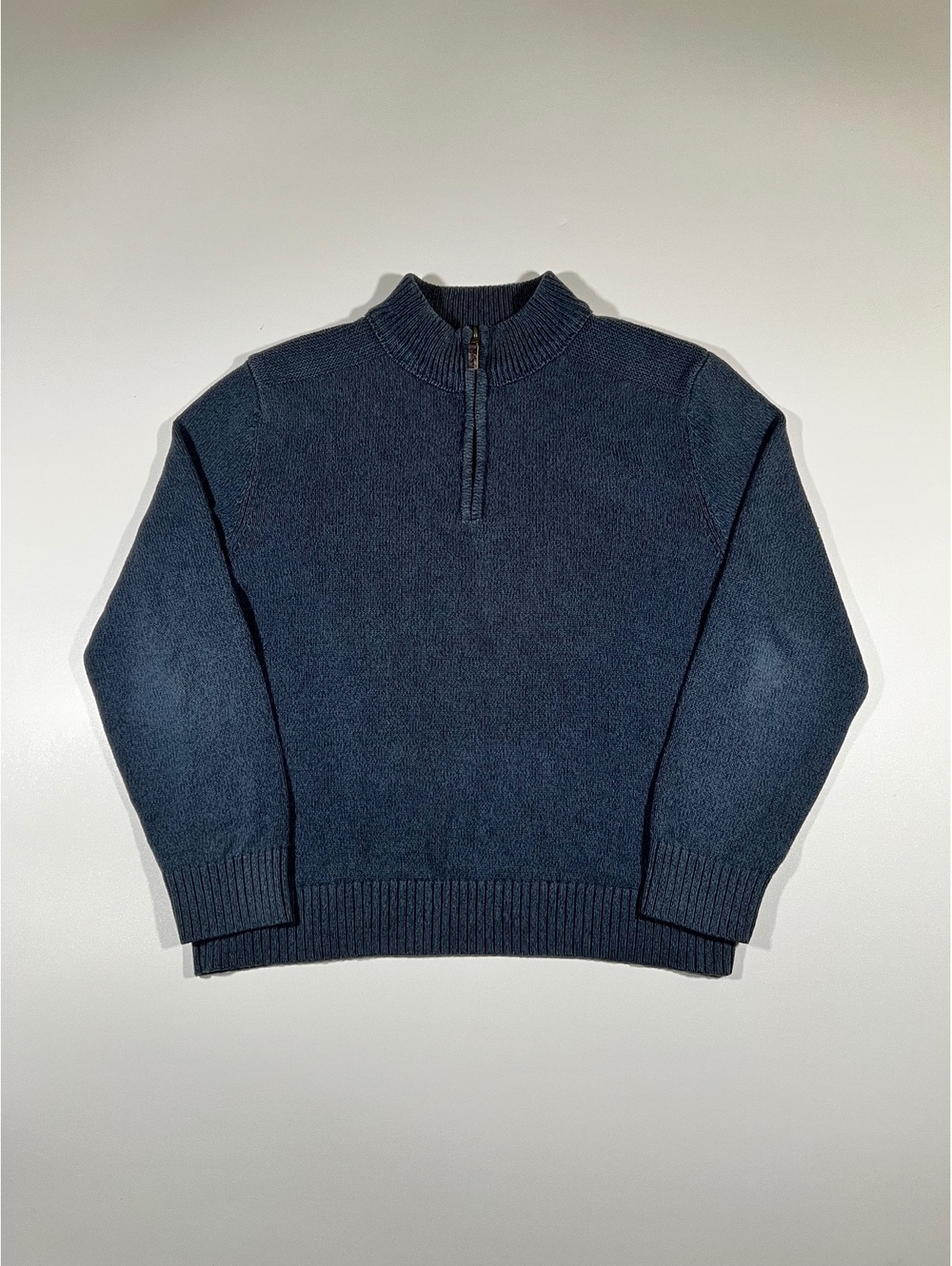 Navy Blue Quarter Zip Knit Pullover Sweater Men's Ribbed Collar Classic